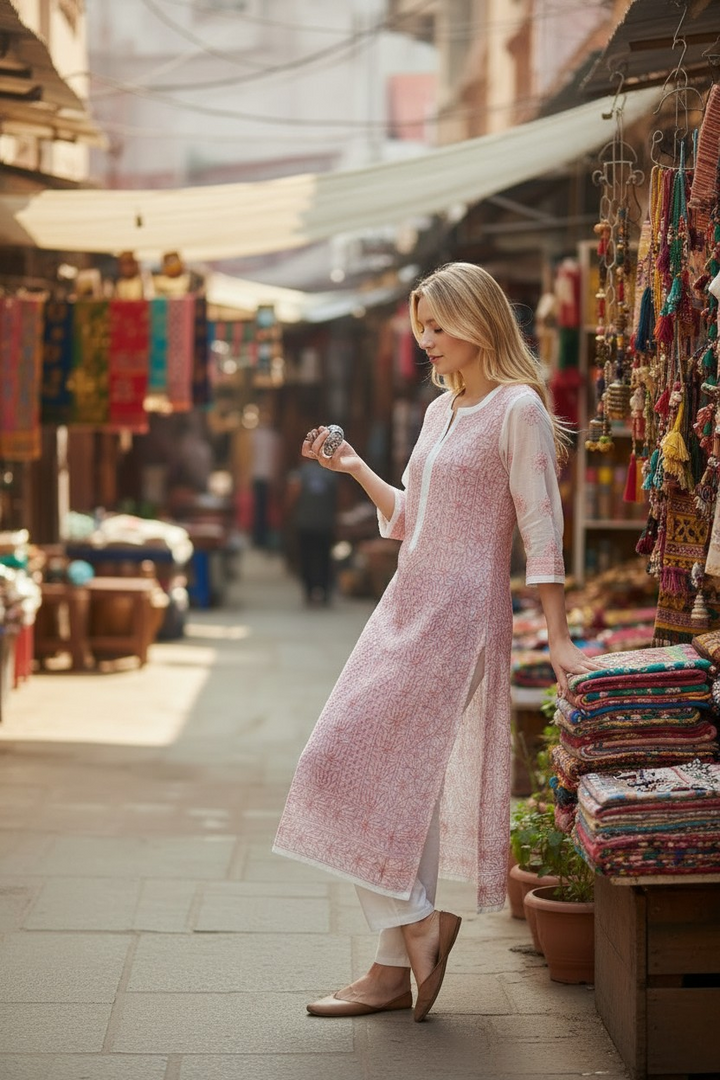 Georgette chikankari long kurti