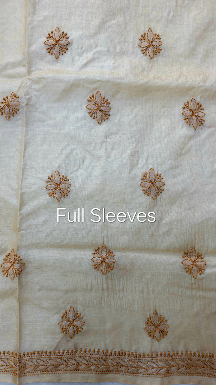 Pure Paper Silk Chikankari Fabric | Full Jaal Hand Embroidery Kurta Fabric for Women