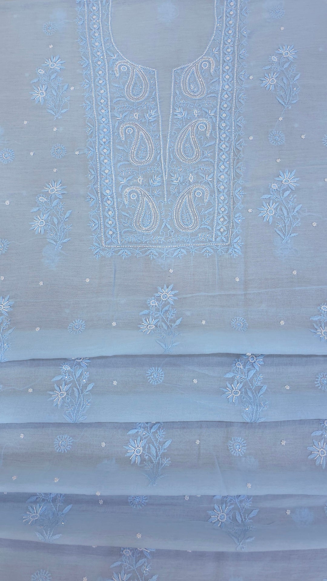 Hiba Premium Mul Chanderi Supersoft Dyeable Chikankari Dress Material | Hand Embroidered with Pearls & Cutdaana | Kurta & Dupatta Set