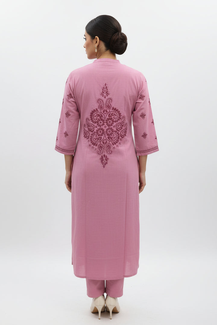 Soft Cotton Polo Fabric Lucknowi Chikankari Long Kurti | 100% Hand Embroidered | Non-Transparent | No Shrinkage