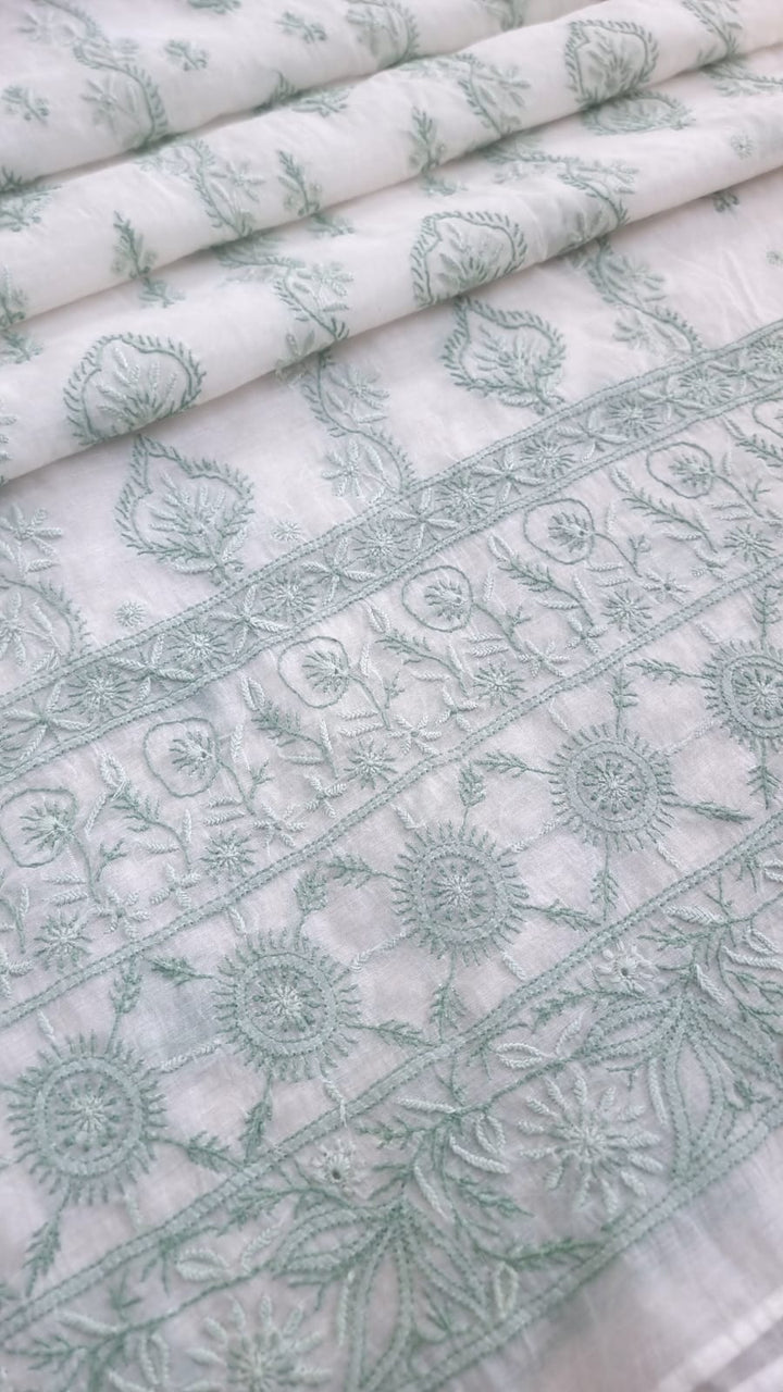Pure Mul Chanderi 2 Taar Hand Embroidered Chikankari Unstitched Kurta (3 M) with Dupatta (2.5 M) – Lucknowi Festive Collection