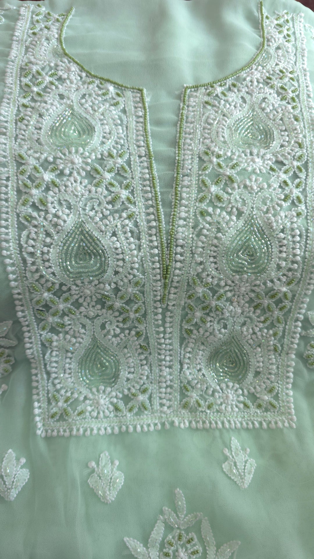 Alina Heavy Embellished Georgette Chikankari Unstitched Dress Material | Cutdana Handwork