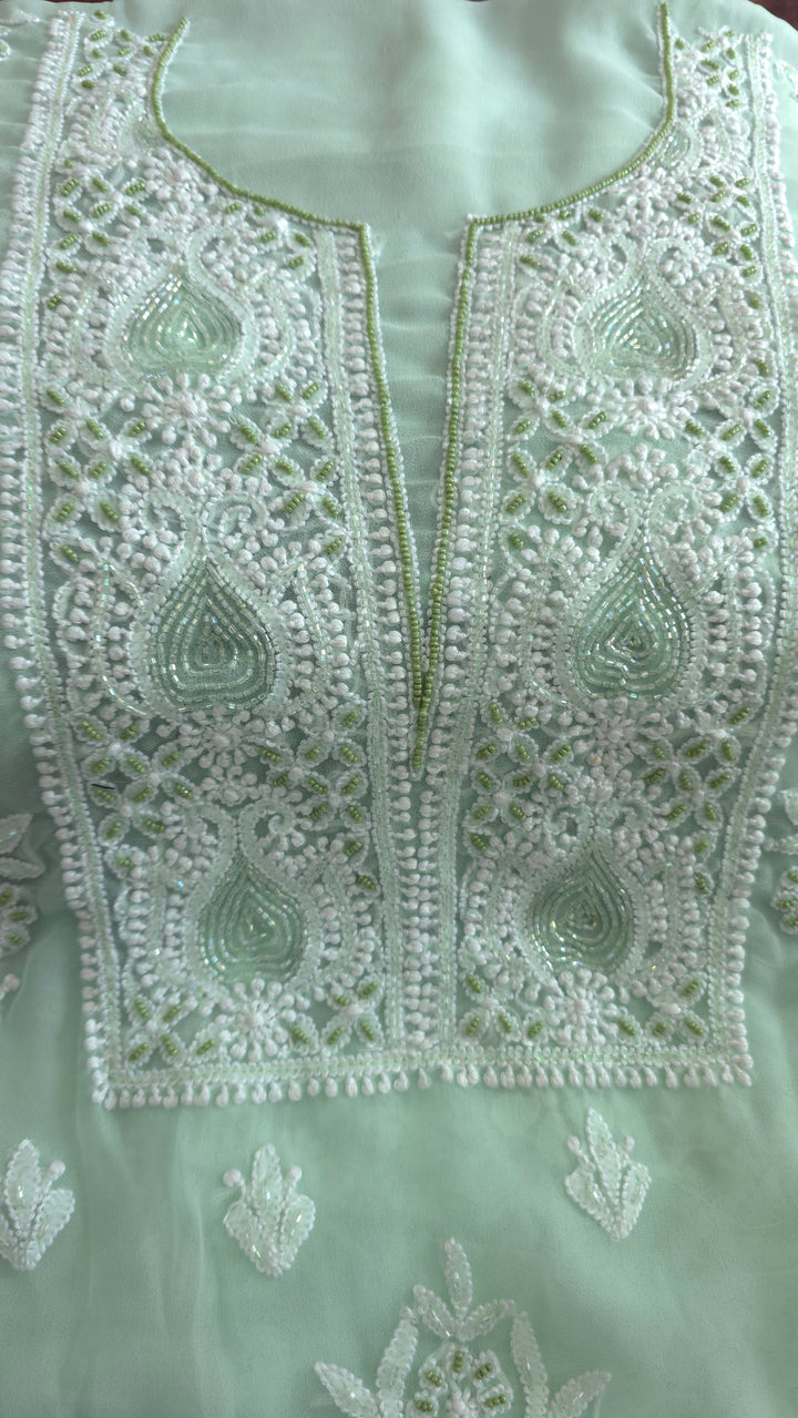 Alina Heavy Embellished Georgette Chikankari Unstitched Dress Material | Cutdana Handwork