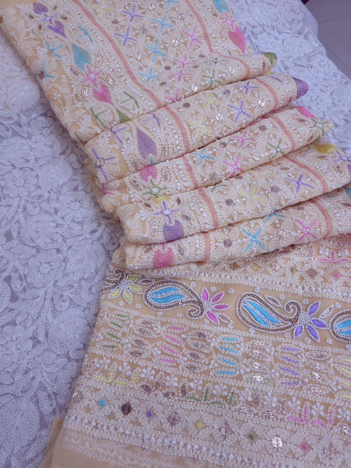 Fida Georgette Chikankari Dress Material Resham Aari pearl Work