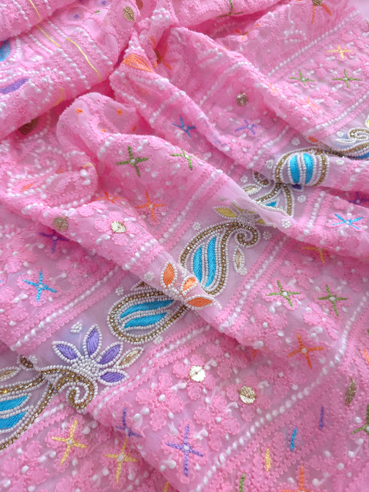 Fida Georgette Chikankari Dress Material Resham Aari pearl Work