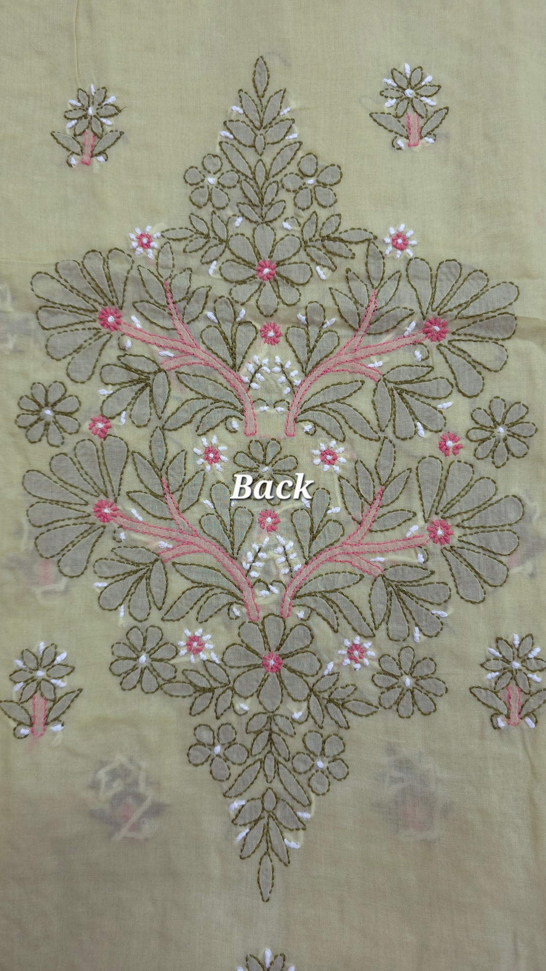 Lucknow Chikankari Hand Embroidered Cotton Dress Material with Tri-Color Motifs & Pure Chiffon Dupatta