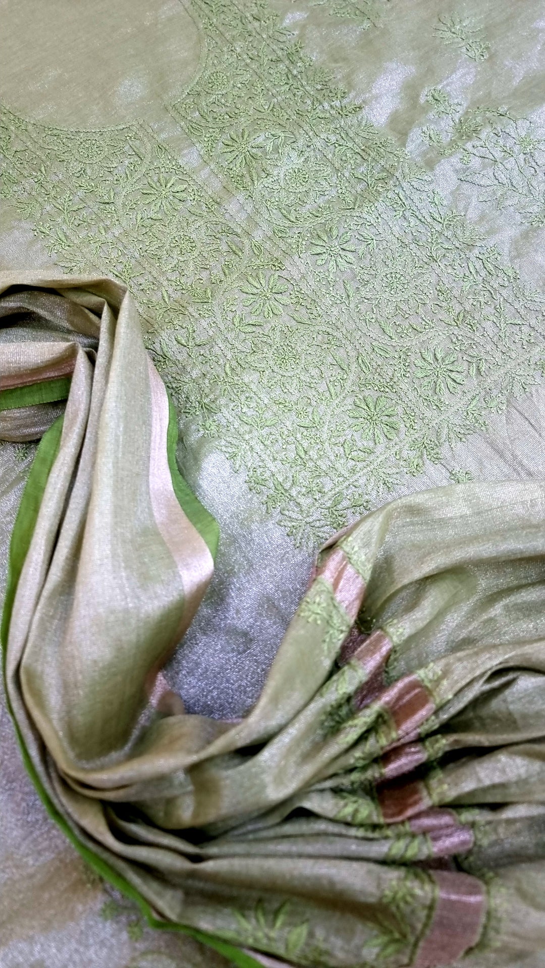 Lucknowi Tissue Chikankari Hand-Embroidered Kurta & Dupatta – Premium Festive Wear