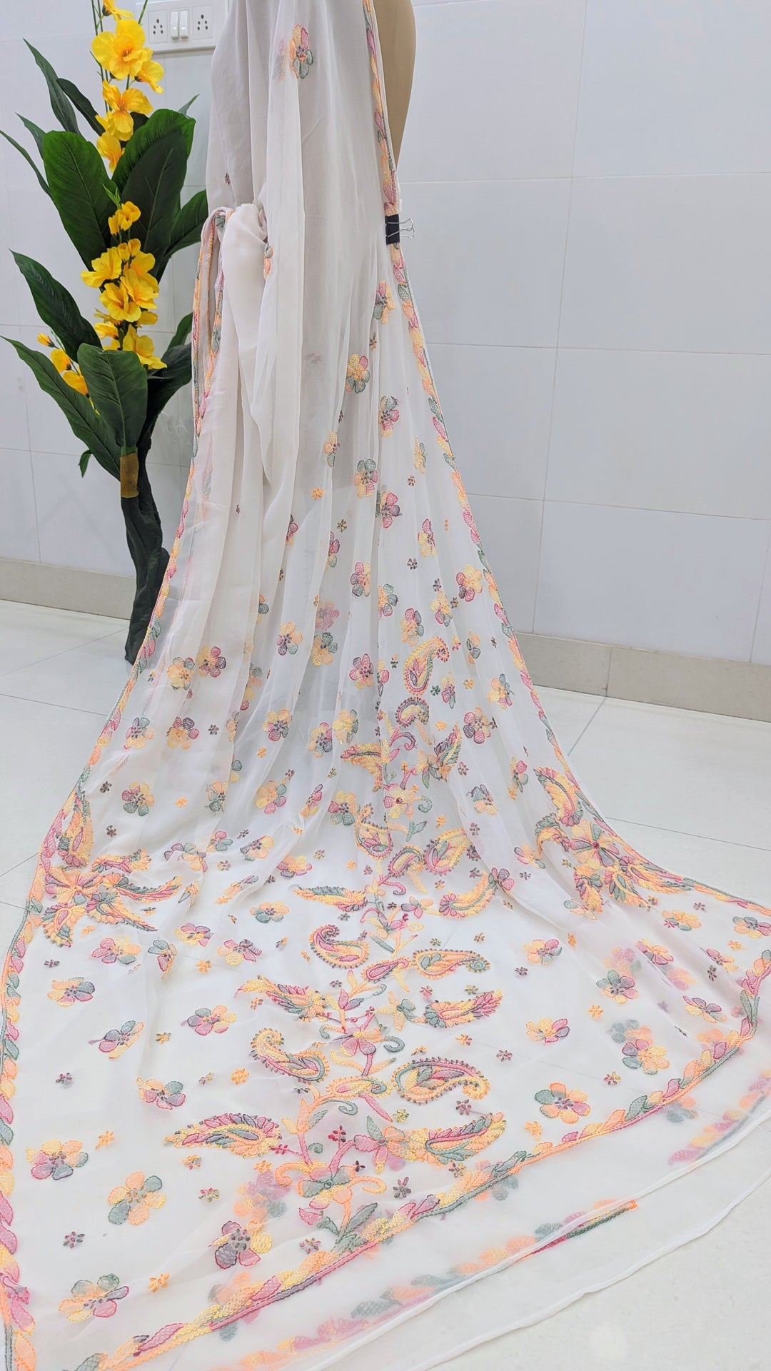 Faux Georgette Hand Chikankari Saree with Exclusive Border & Palla Design | Embroidered Blouse Included | Authentic Lucknow Handicraft by Paridhan Chikan