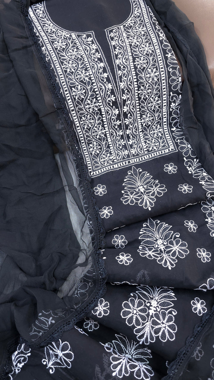 Paridhan Chikan Premium Handcrafted Chikankari Cotton Suit Set | Unstitched Dress Material with Chiffon Dupatta | Made in Lucknow