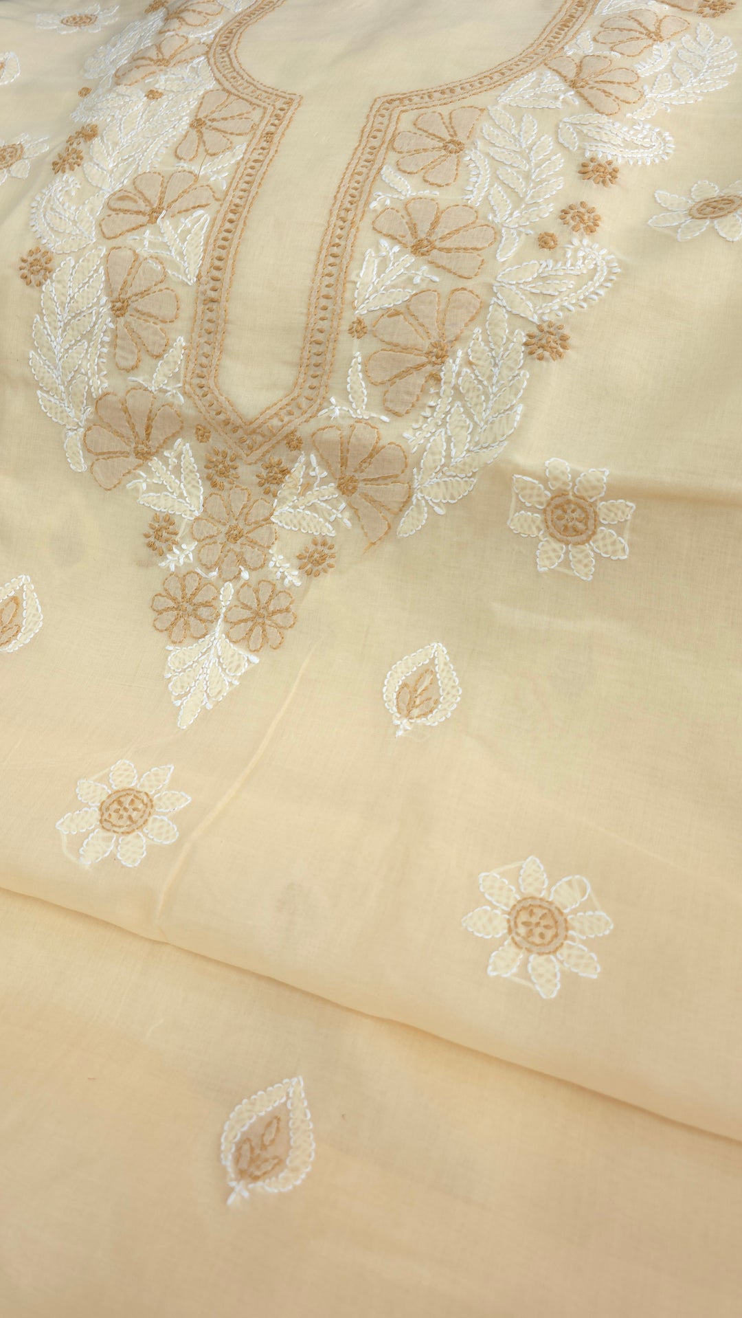 Paridhan Chikan Premium Cool Cotton Chikankari Dress Material Set with Hand Embroidered Kurta, Bottom & Chiffon Dupatta with Handmade Crochet Border