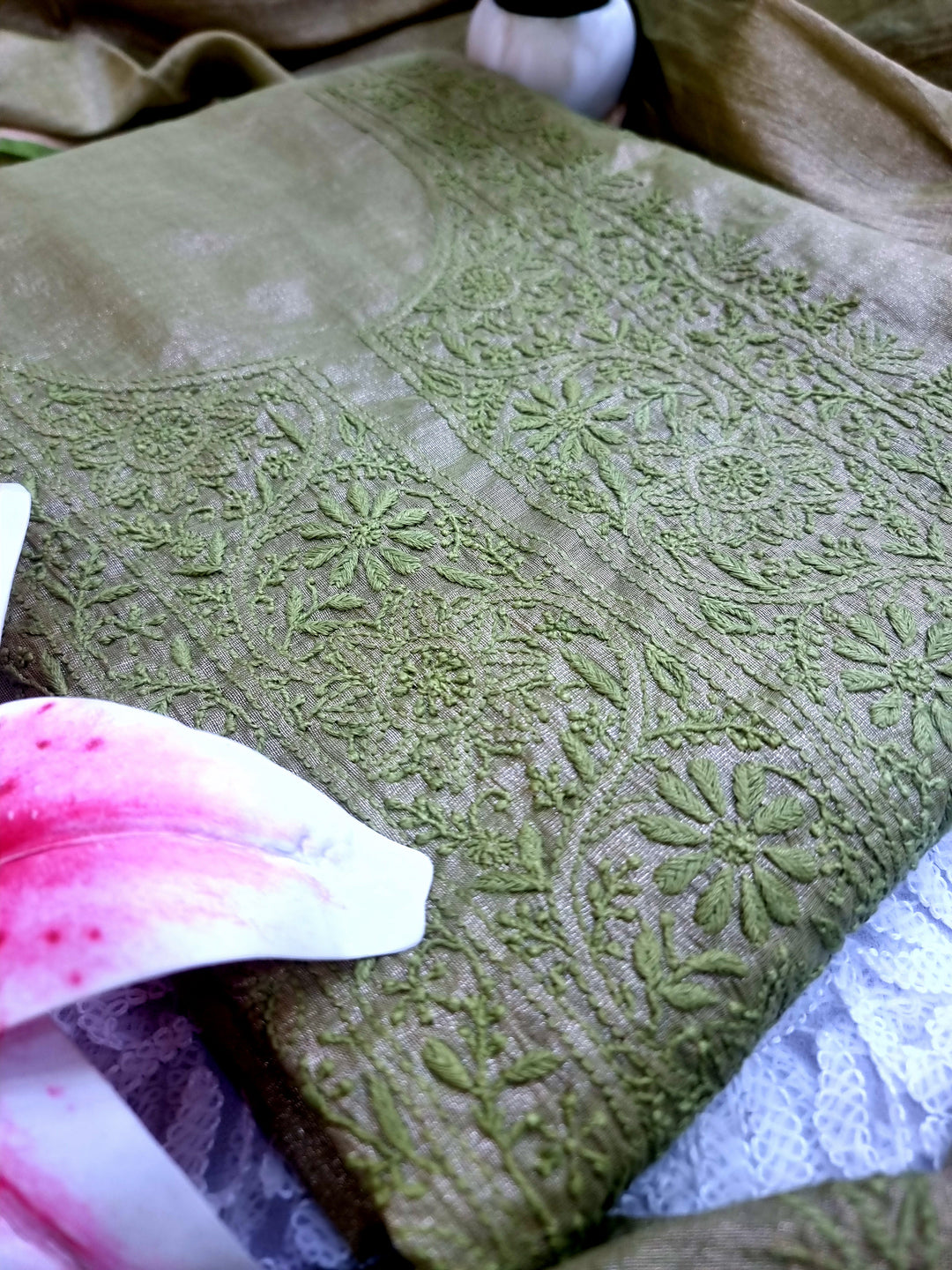 Lucknowi Tissue Chikankari Hand-Embroidered Kurta & Dupatta – Premium Festive Wear