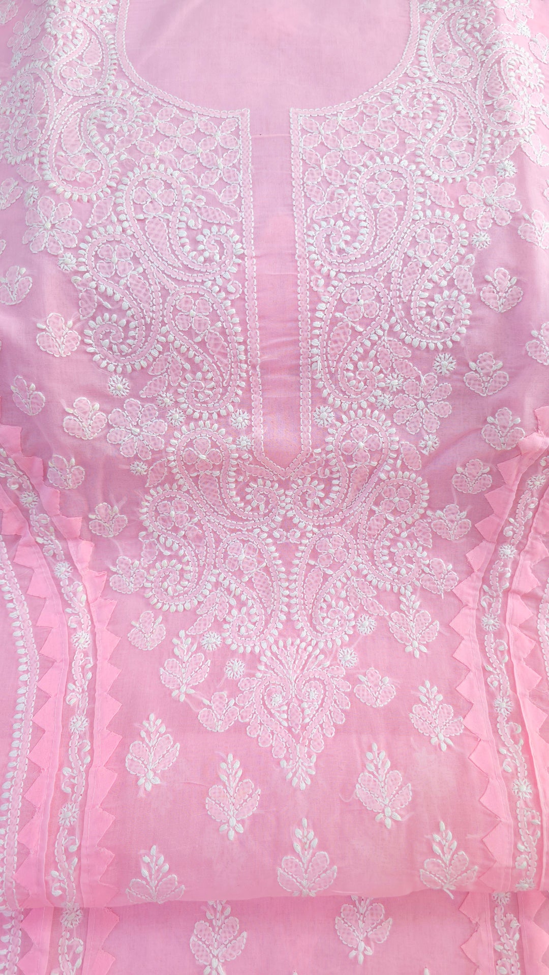 Darz Lucknowi Chikankari  Dress Material – Handmade Cotton Suit with Chiffon Dupatta