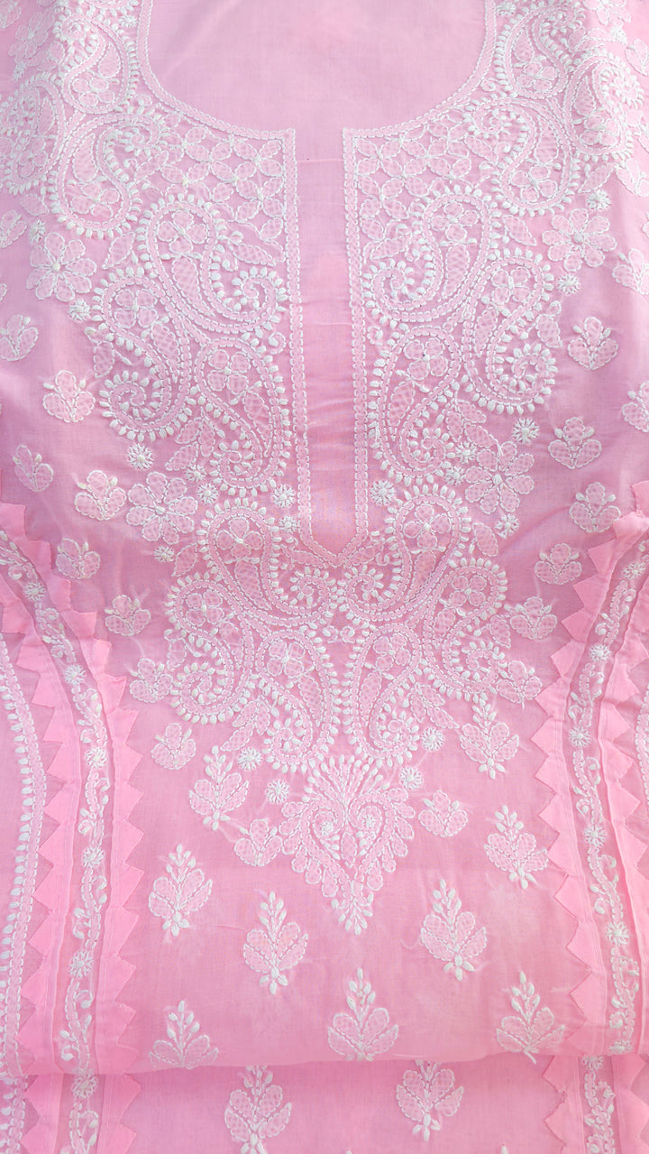 Darz Lucknowi Chikankari  Dress Material – Handmade Cotton Suit with Chiffon Dupatta