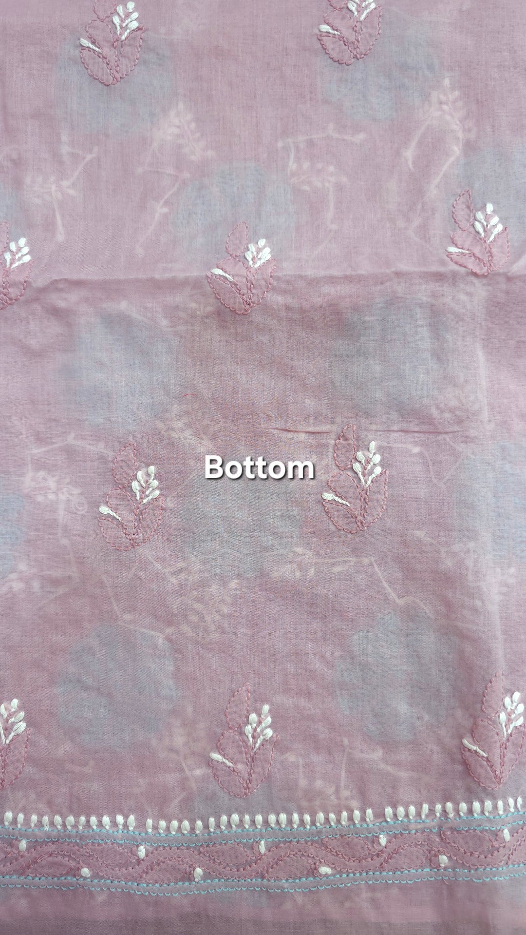 Lucknow Chikankari Hand Embroidered Cotton Dress Material with Tri-Color Motifs & Pure Chiffon Dupatta