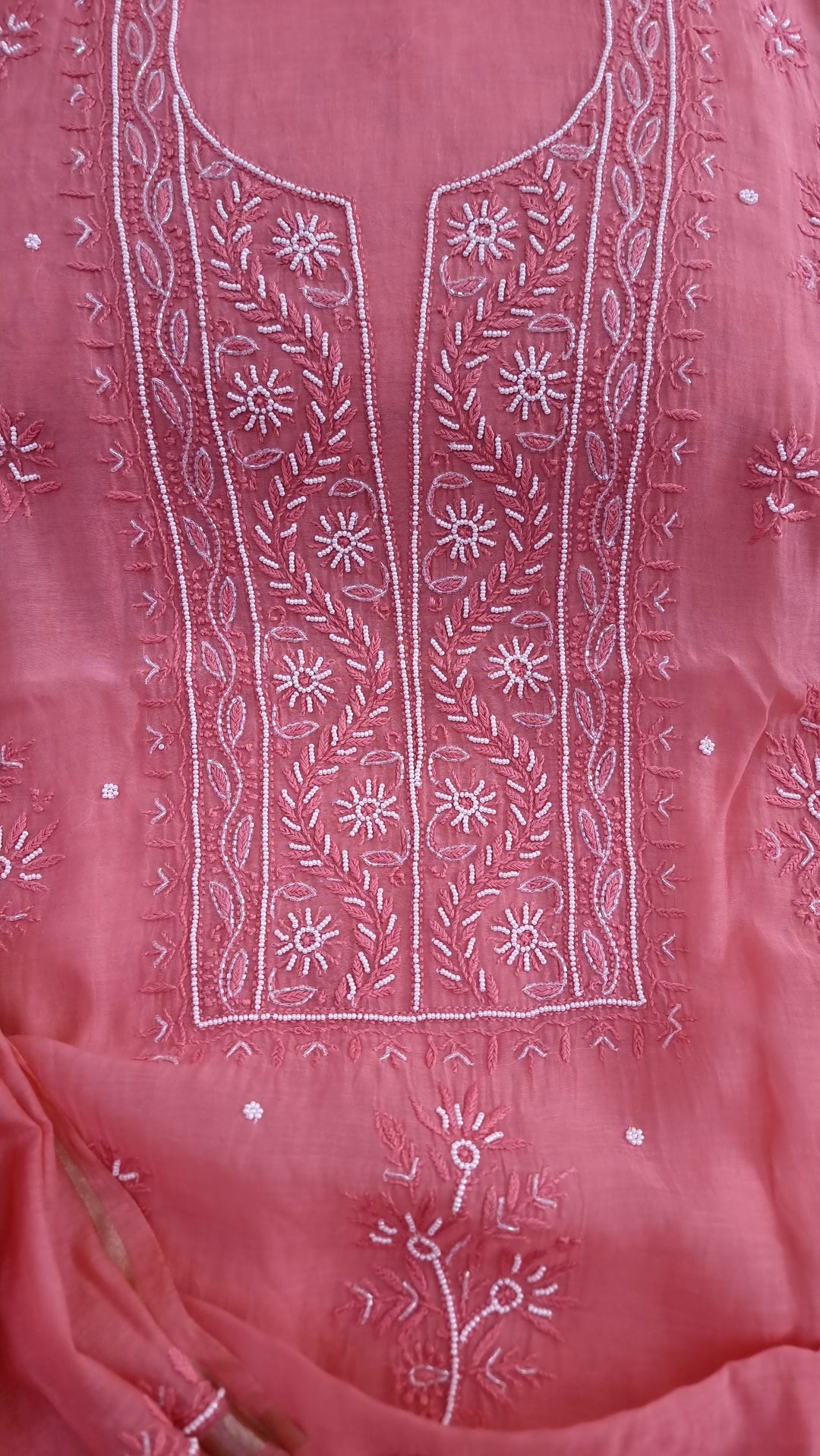 Premium Mul Chanderi Supersoft Dyeable Chikankari Dress Material | Hand Embroidered with Pearls & Cutdaana | Kurta & Dupatta Set