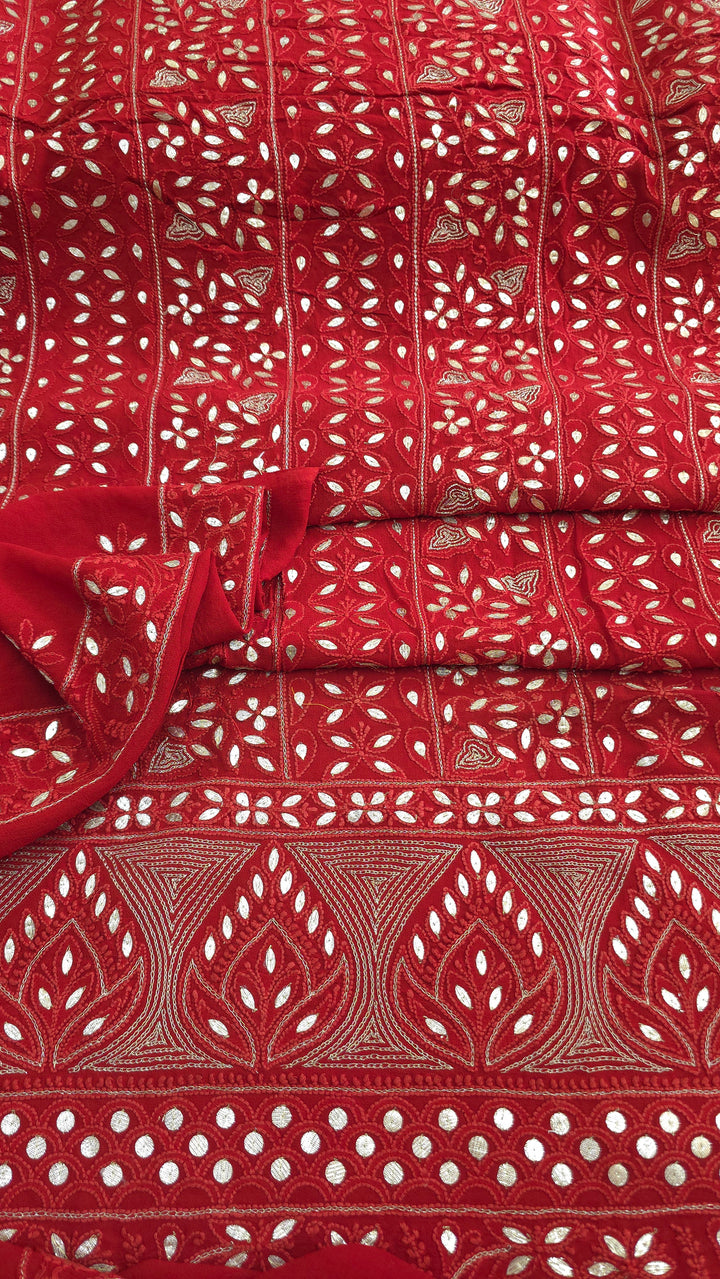 Pure Georgette Viscose Chikankari Dress Material with Gotta Patti & Resham Badla Hand Embroidery