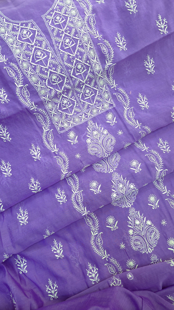 Lucknowi 2 Taar Chikankari Chanderi Kurta Dupatta Set – Handmade Festive Wear