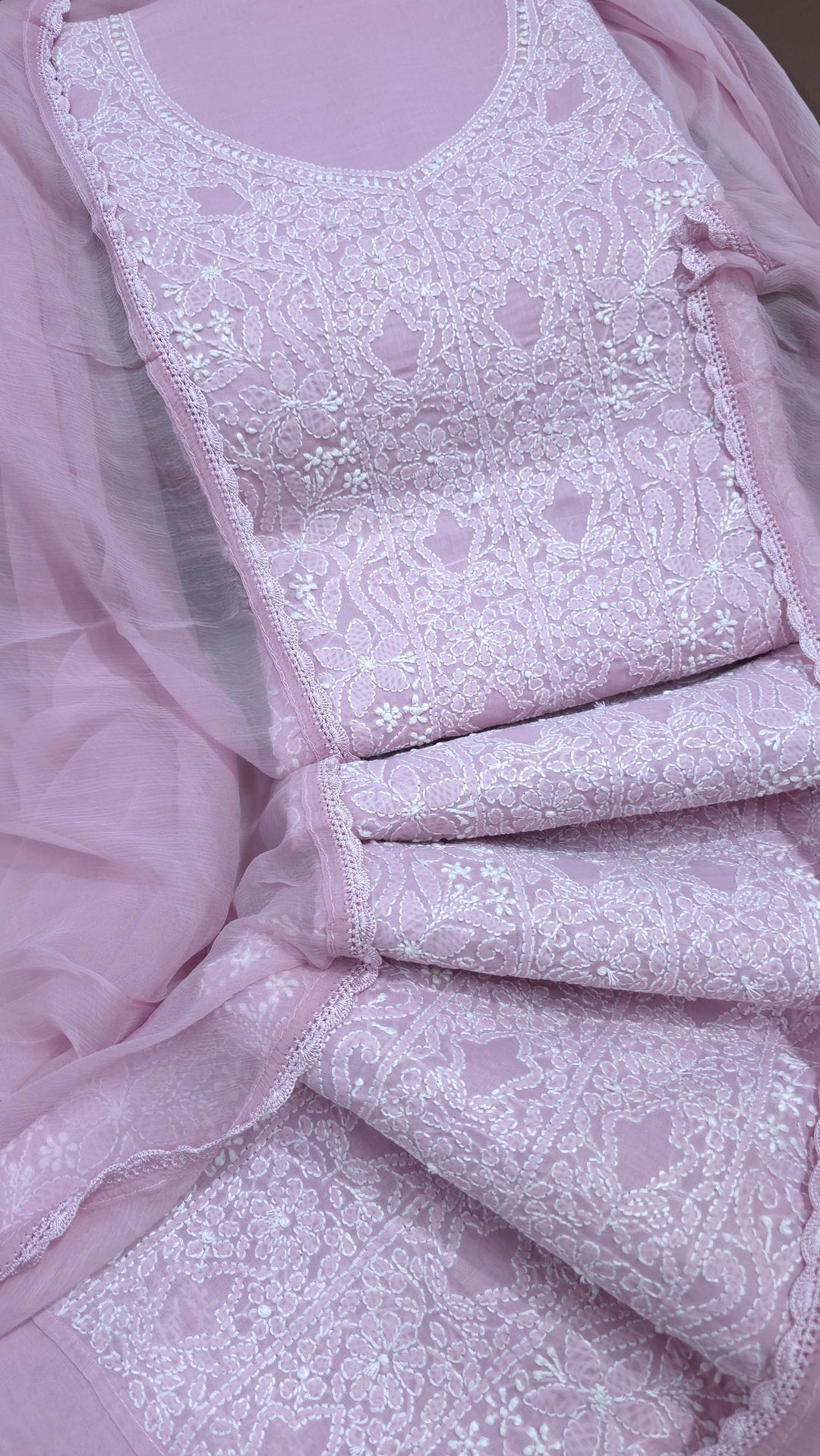 " Lucknowi Chikankari Unstitched Cotton Suit Set – Kurta, Bottom & Dupatta by Paridhan Chikan"