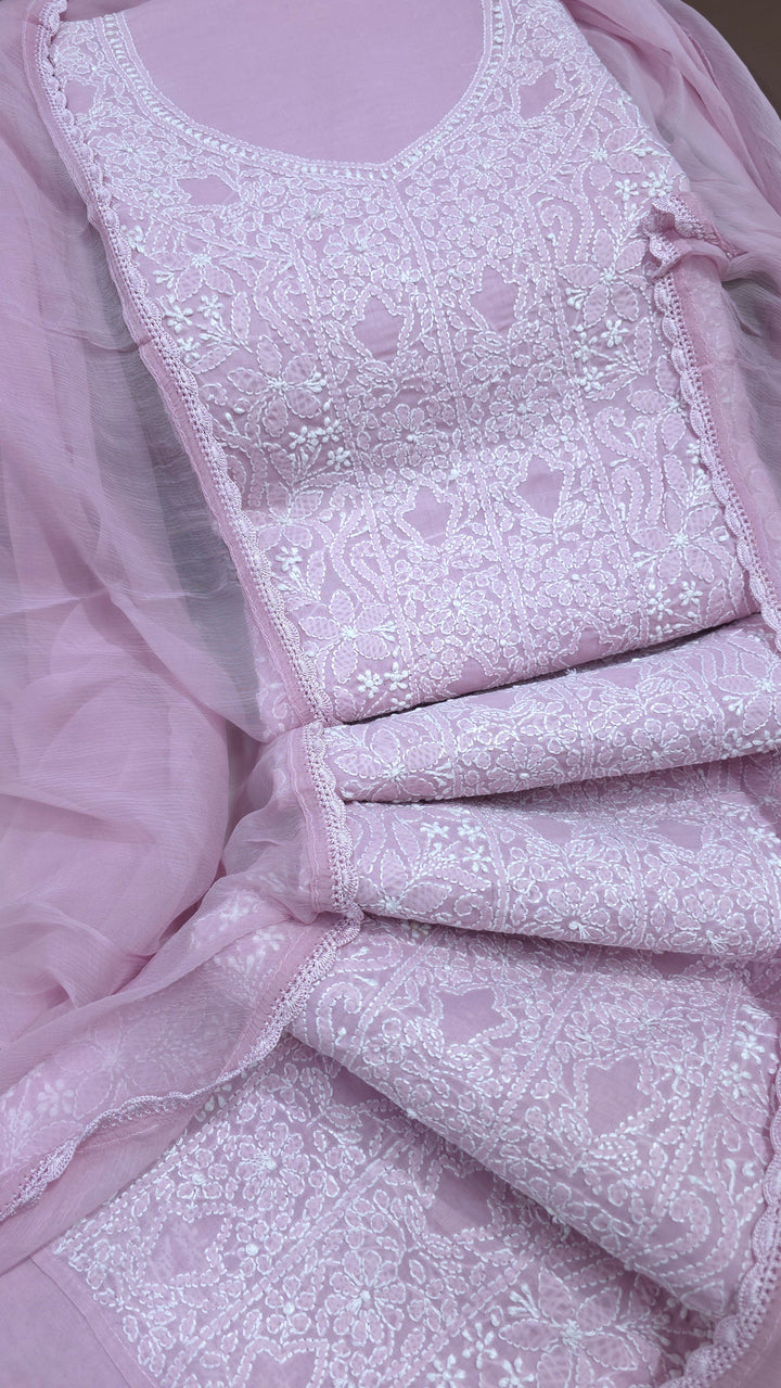 " Lucknowi Chikankari Unstitched Cotton Suit Set – Kurta, Bottom & Dupatta by Paridhan Chikan"