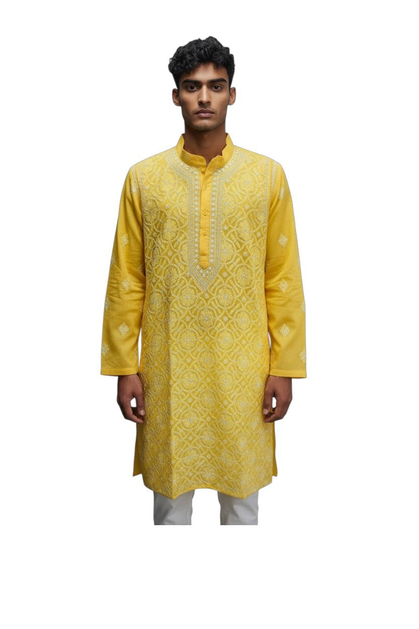 Shaan Cotton full hand embroidered Men's chikankari kurta