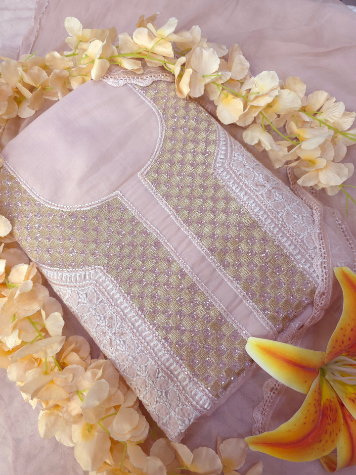 Afreen Premium Hand Embroidered Chikankari Cotton Unstitched Dress Material with Pure Chiffon Dupatta