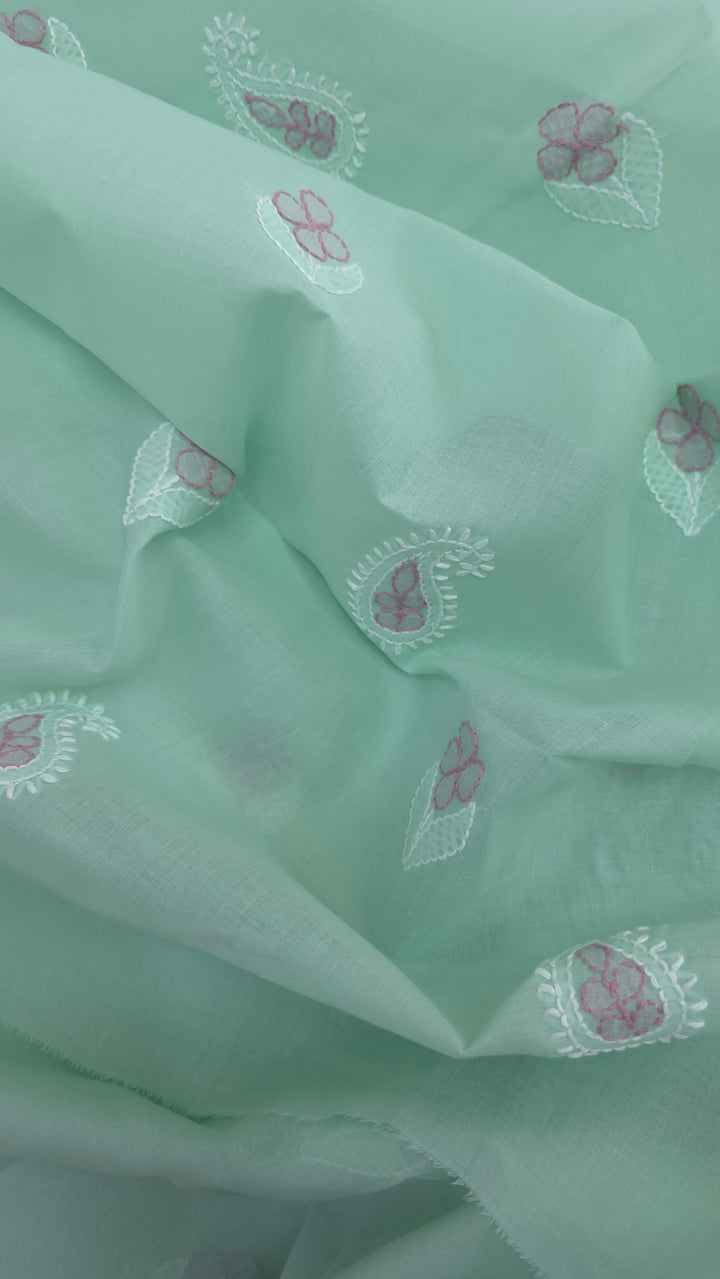 Paridhan Chikan Premium Cool Cotton Chikankari Dress Material Set with Hand Embroidered Kurta, Bottom & Chiffon Dupatta with Handmade Crochet Border