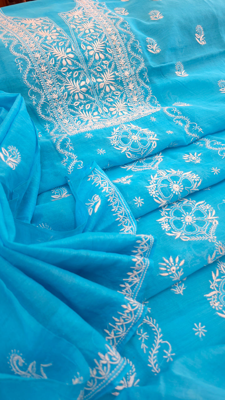 Lucknowi 2 Taar Chikankari Chanderi Kurta Dupatta Set – Handmade Festive Wear