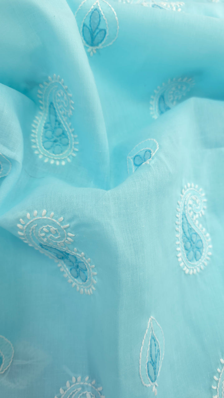 Paridhan Chikan Premium Cool Cotton Chikankari Dress Material Set with Hand Embroidered Kurta, Bottom & Chiffon Dupatta with Handmade Crochet Border
