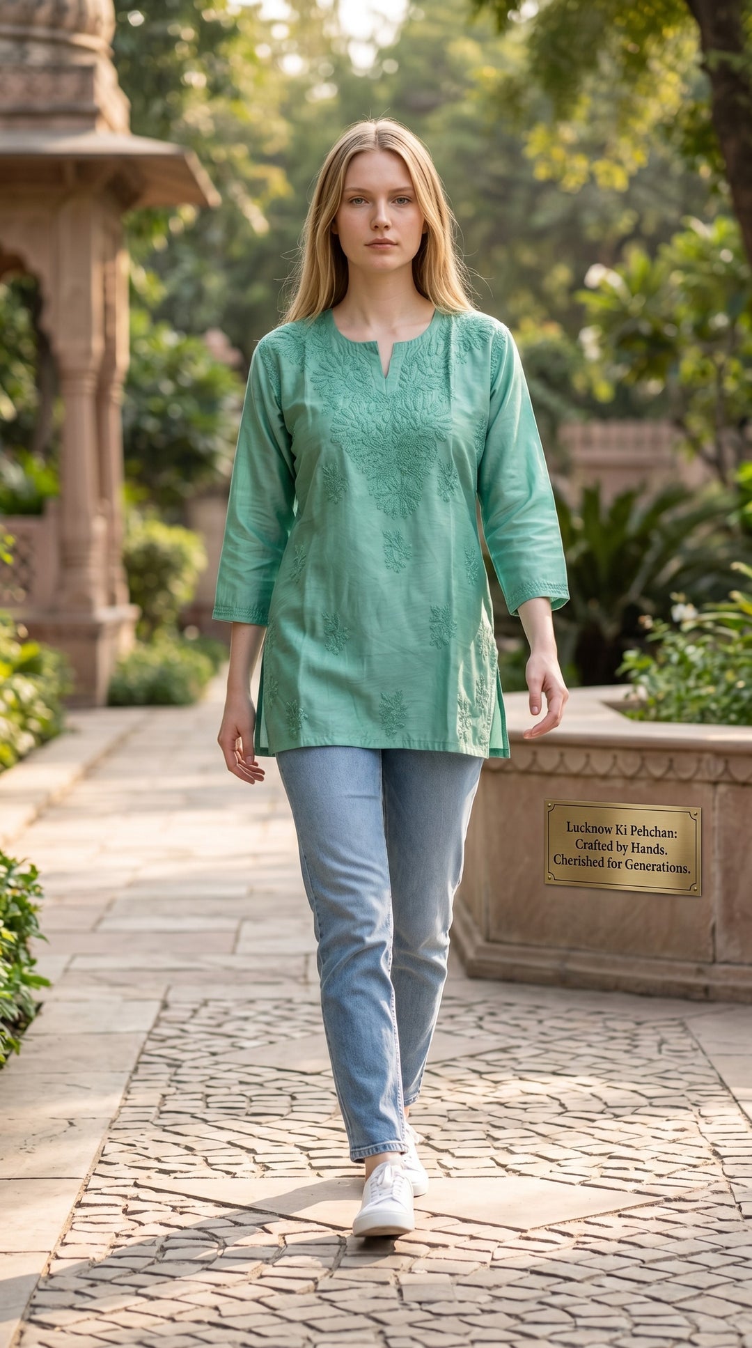 Avery Chikankari Chanderi Short Top for Women | Soft Non-Transparent | Lucknowi Chikankari | Paridhan Chikan