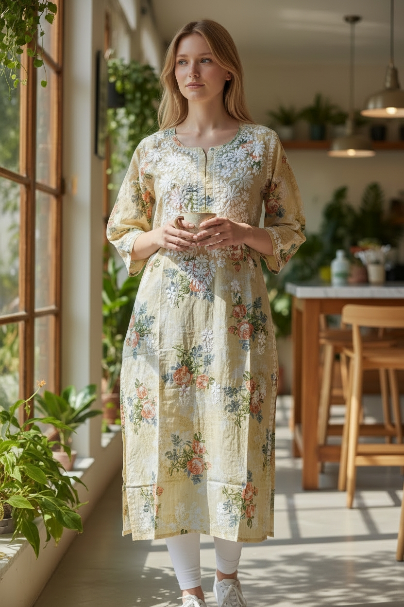 Mul Cotton prints Chikankari Kurti