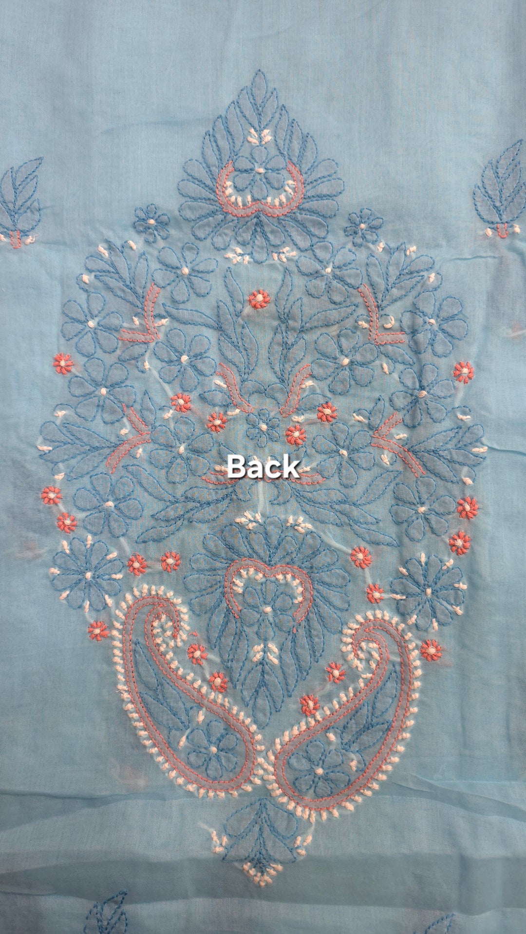 Lucknow Chikankari Hand Embroidered Cotton Dress Material with Tri-Color Motifs & Pure Chiffon Dupatta