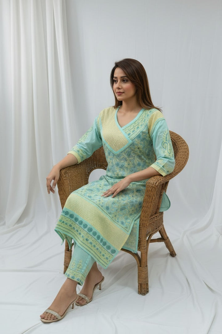 Jia Cotton Chikankari Hand Embroidered Kurti for Women | Premium  | 48 Inch approx Length | Lucknowi Chikan Kurta