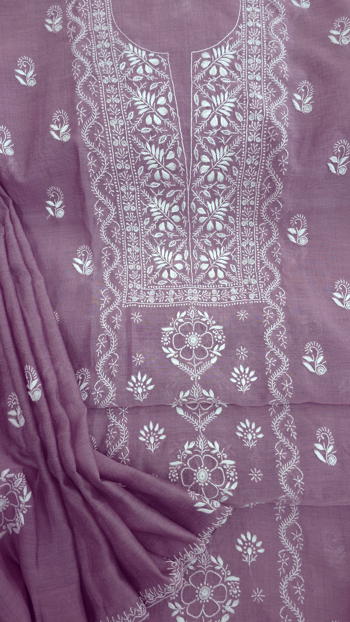 Lucknowi 2 Taar Chikankari Chanderi Kurta Dupatta Set – Handmade Festive Wear