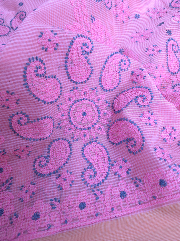 Hand Embroidered Chikankari Banarasi Silk Saree with Intricate Border & Palla Pattern – Includes  Blouse | Paridhan Chikan