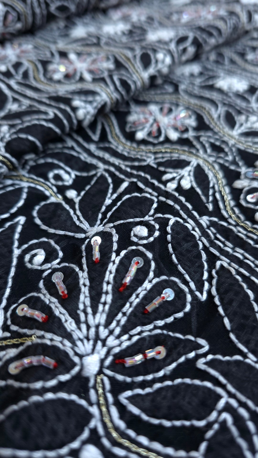 Premium Hand Embroidered Chikankari Cotton Unstitched Dress Material with Pure Chiffon Dupatta