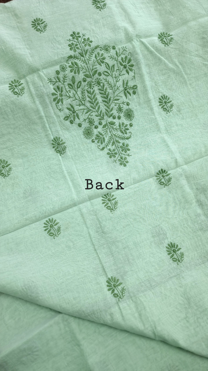 Soft Green Color Chanderi Hand Embroidered 2-Taar Chikankari Kurta & Dupatta Set | Paridhan Chikan