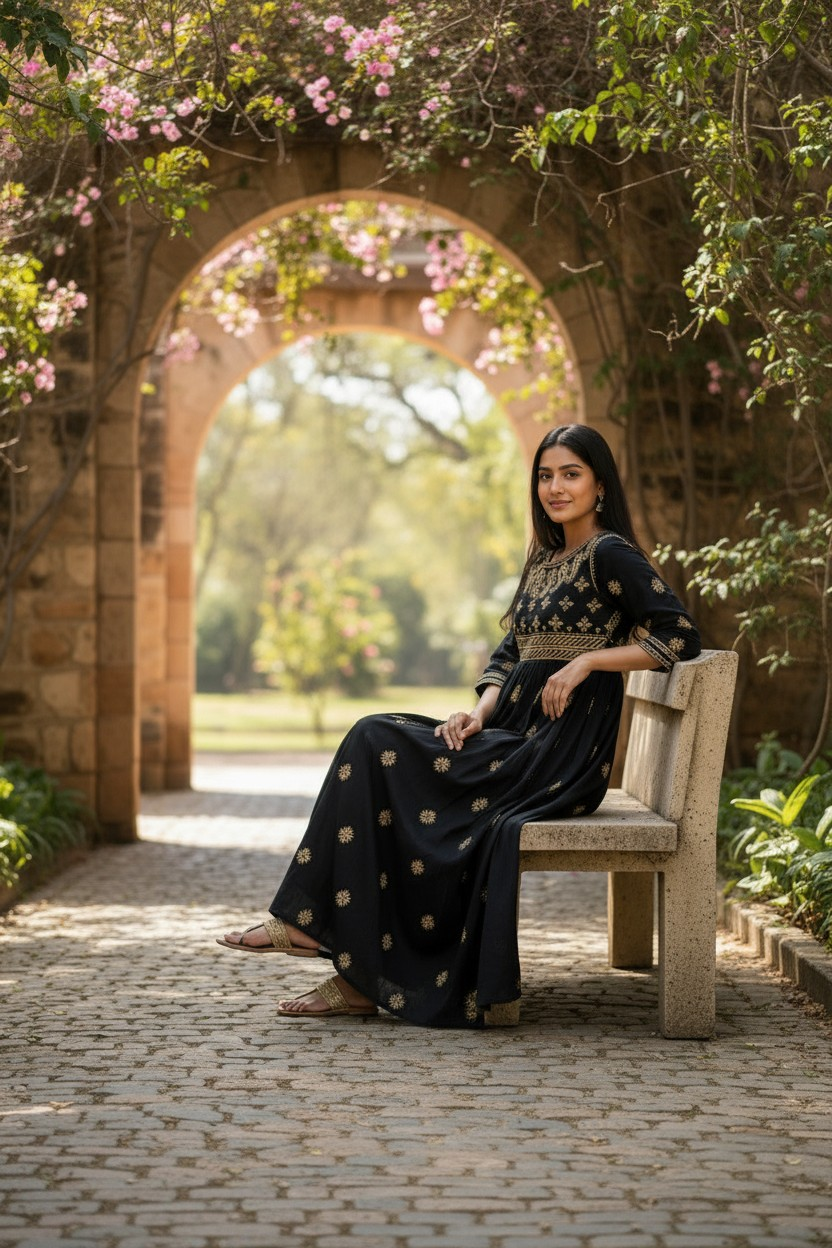 Cotton Lucknowi Chikankari 50 " Long A line Gown Kurti | 100% Hand Embroidered| No Shrinkage