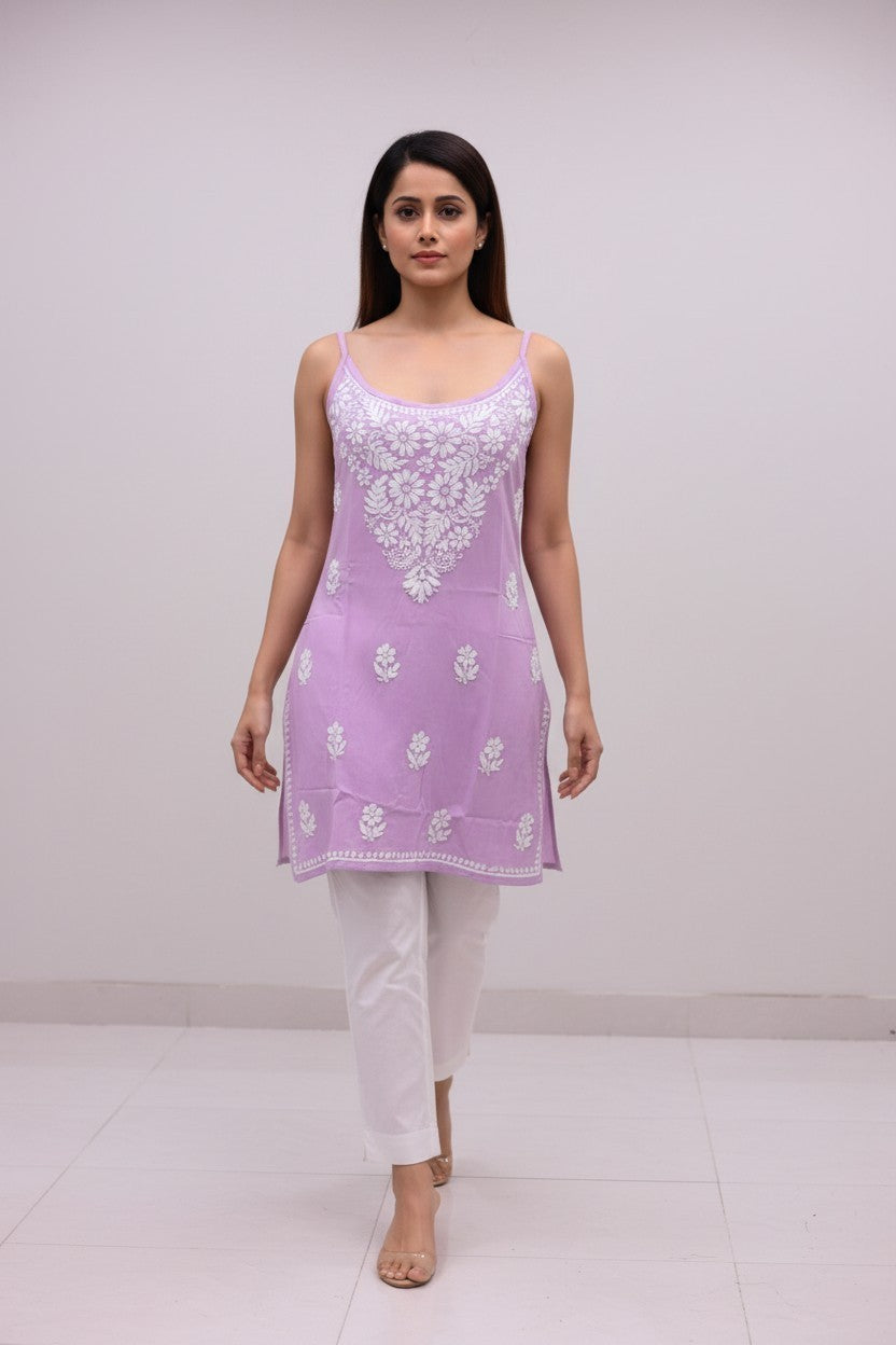 Heer Pure modal Chikankari noodle strap  Top | Lucknow Hand Embroidery | Soft Cotton modal Women's Top | Paridhan Chikan