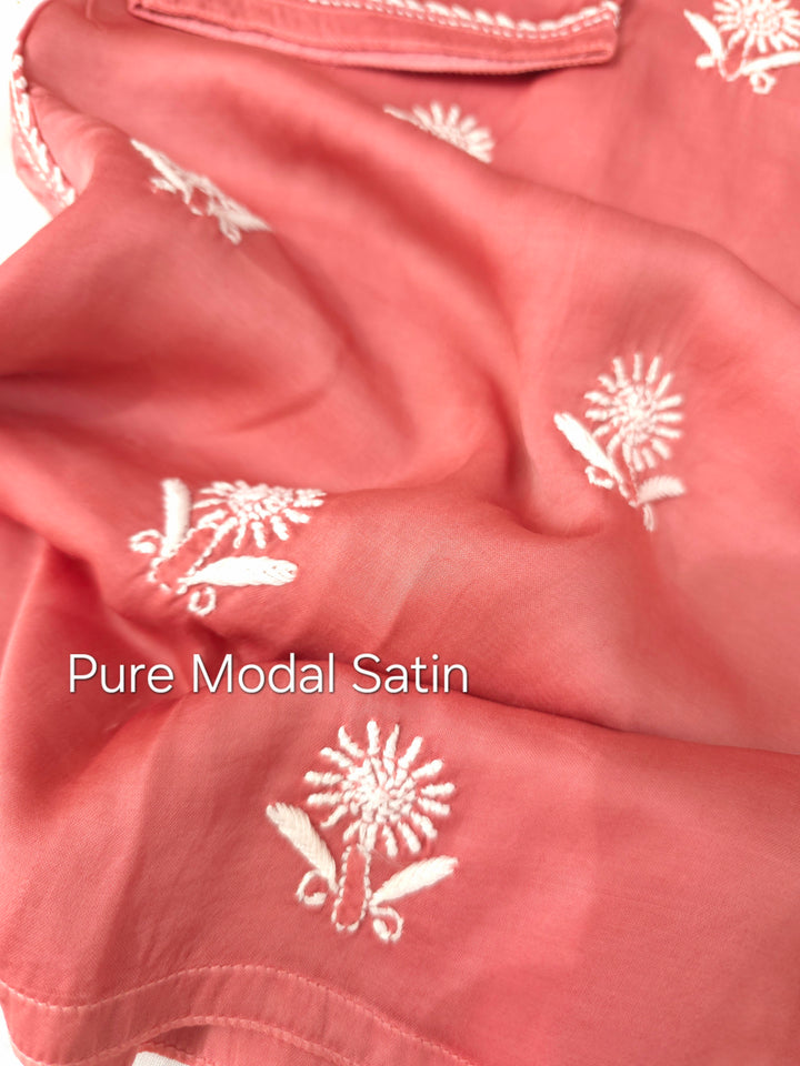 Women's Modal Satin Chikankari Top – Authentic 2 Taar Hand Embroidery