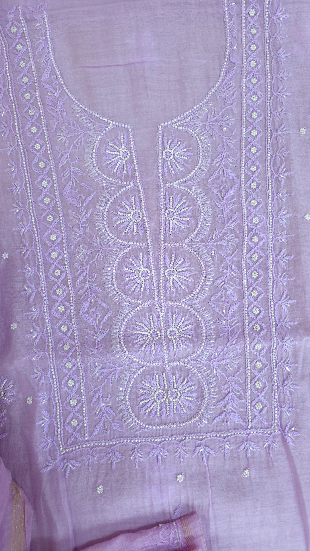 Hiba Premium Mul Chanderi Supersoft Dyeable Chikankari Dress Material | Hand Embroidered with Pearls & Cutdaana | Kurta & Dupatta Set