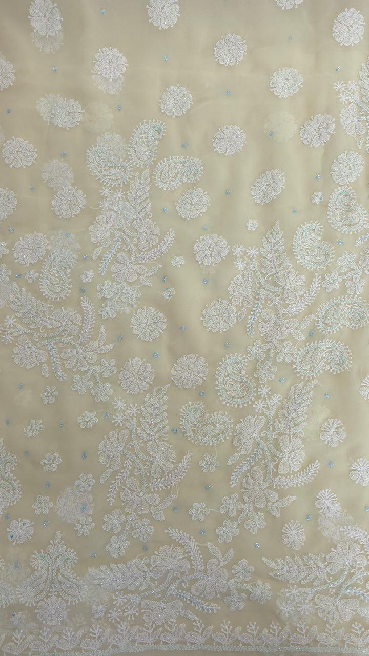 Pearl Chikankari Saree on Faux Georgette with Matching Blouse | Hand Embroidered Lucknowi Saree | Paridhan Chikan Heritage Collection
