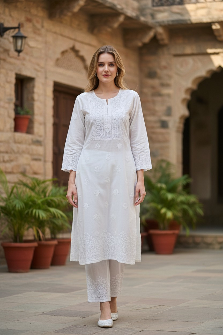 Hand Embroidery Chikankari  Kurta Pant Set