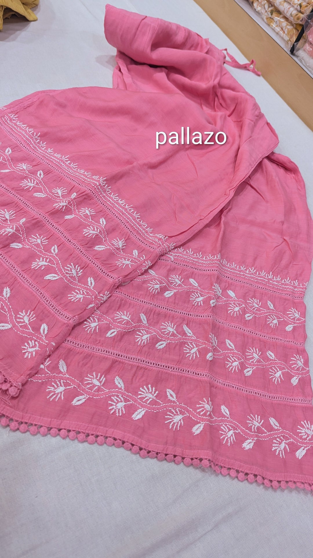 Luxe-Pure muslin luxurious kurti pants set with *2 taar chikankari work*