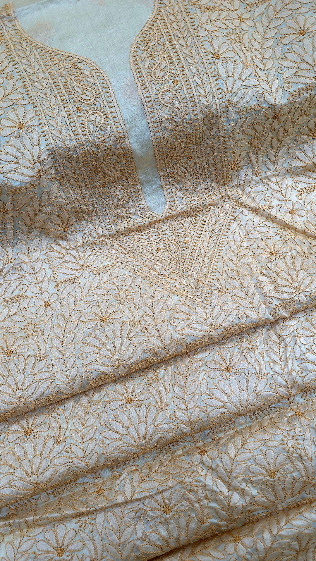 Pure Paper Silk Chikankari Fabric | Full Jaal Hand Embroidery Kurta Fabric for Women