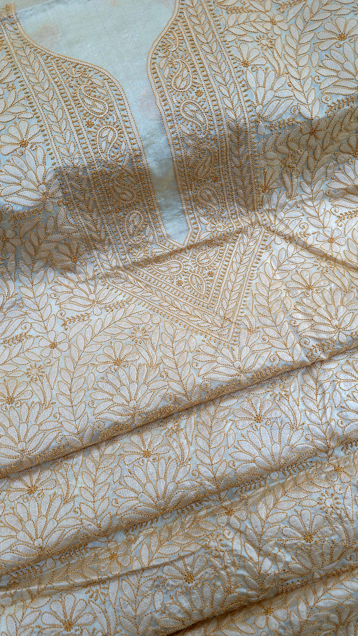 Pure Paper Silk Chikankari Fabric | Full Jaal Hand Embroidery Kurta Fabric for Women