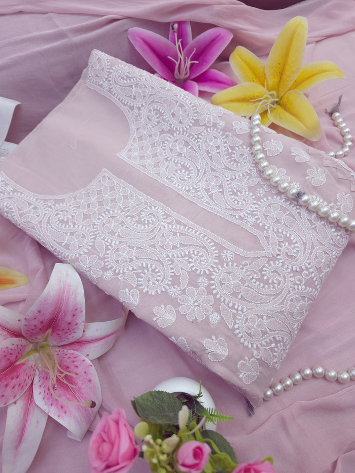Darz Lucknowi Chikankari  Dress Material – Handmade Cotton Suit with Chiffon Dupatta