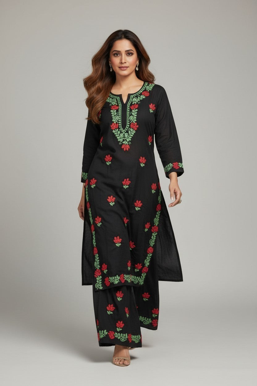 Hand Embroidery Premium Rayon Chikankari Kurta Pallazo Set