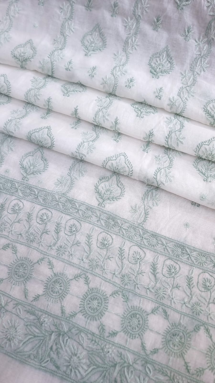 Pure Mul Chanderi 2 Taar Hand Embroidered Chikankari Unstitched Kurta (3 M) with Dupatta (2.5 M) – Lucknowi Festive Collection