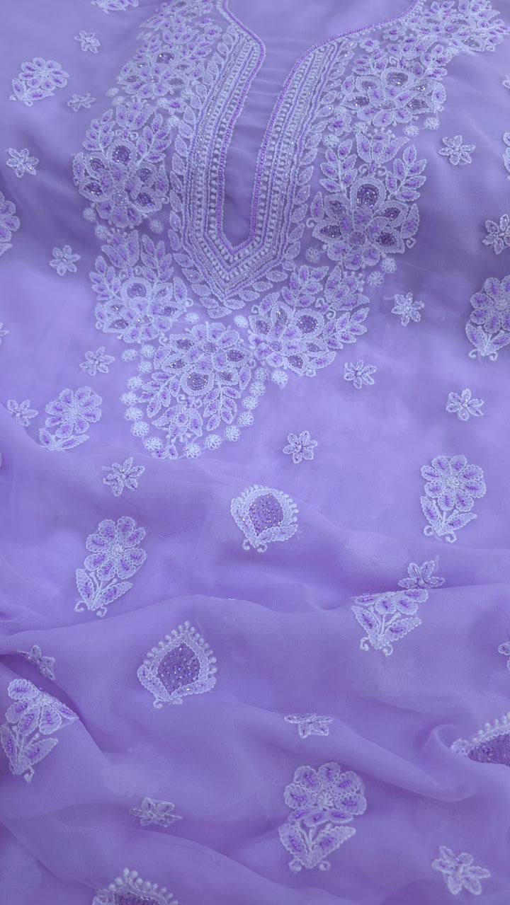 Alina Heavy Embellished Georgette Chikankari Unstitched Dress Material | Cutdana Handwork