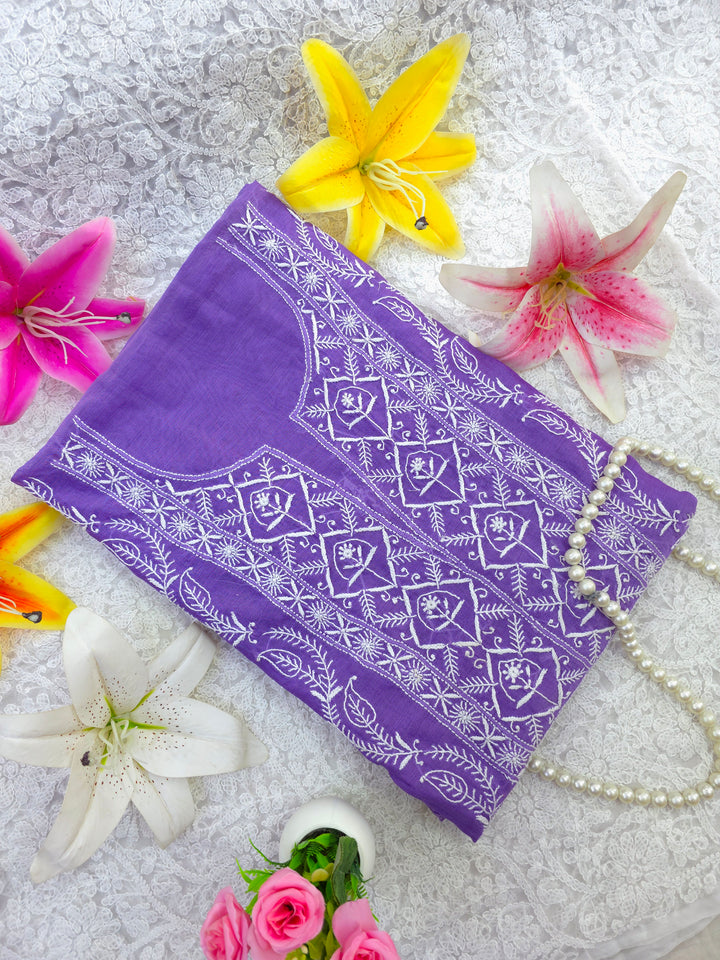 Lucknowi 2 Taar Chikankari Chanderi Kurta Dupatta Set – Handmade Festive Wear